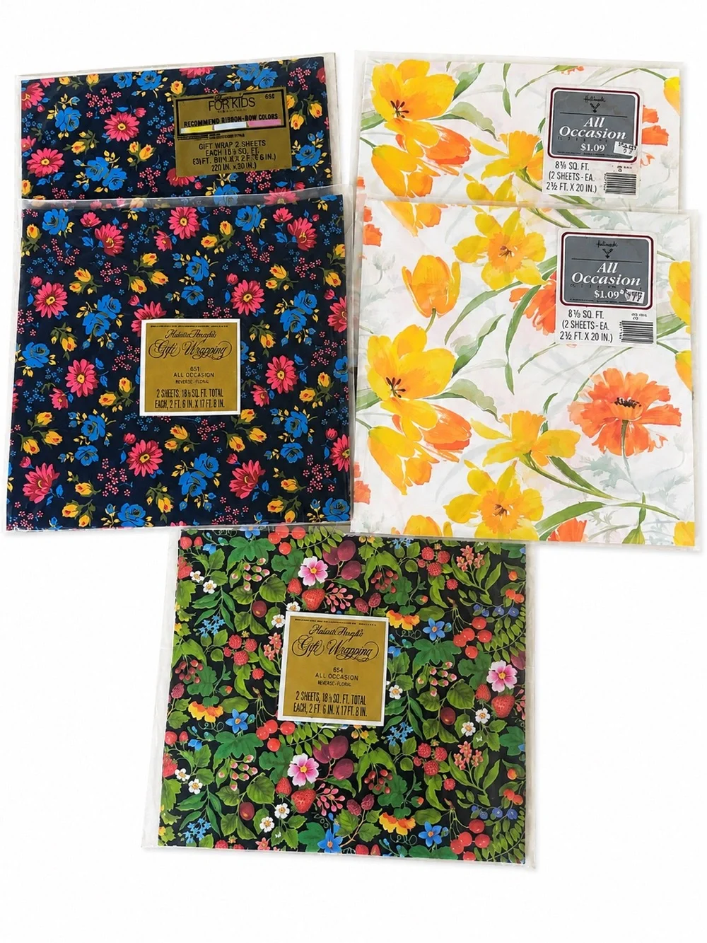 Vintage Hallmark Floral Gift Wrapping Paper Lot of 5